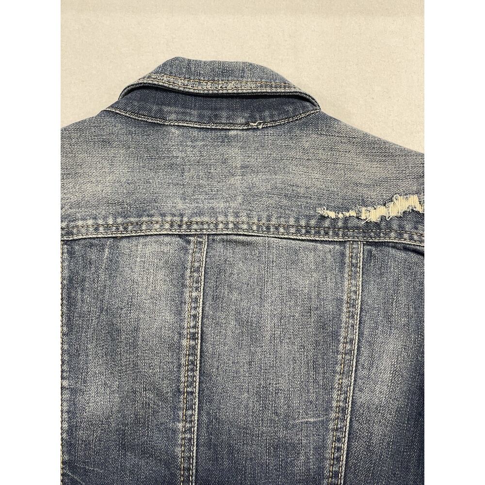 G by Guess Women's Medium Blue Denim Motorcycle Bomber Jacket Pockets - Picture 11 of 13